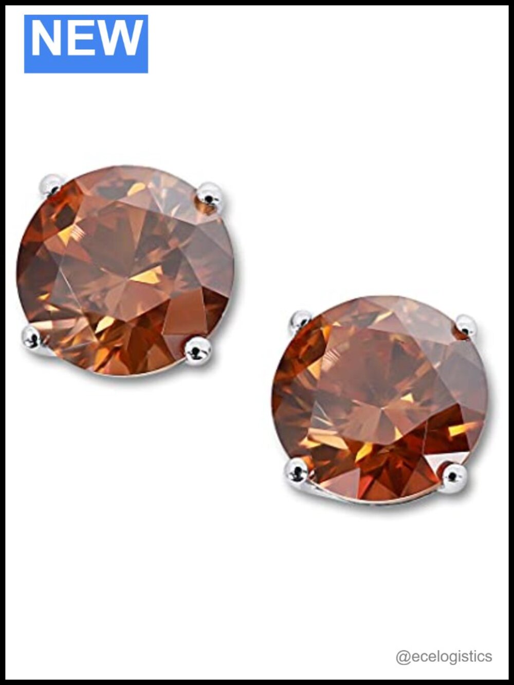 14K Solid White Gold Round Cubic Zirconia Stud Earrings
